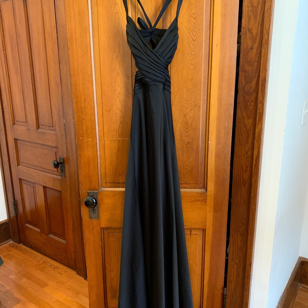 BCBGMaxAzria Black Satin Cutout Gown, Size 4